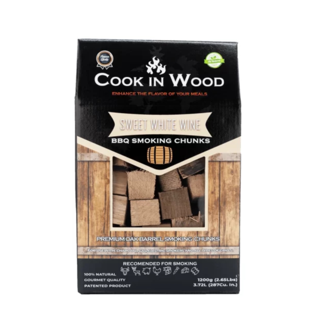 Bucati de lemn pentru afumare din lemn de stejar, infuzat cu aroma de sweet white wine, chunk-uri 1200 grame (1)